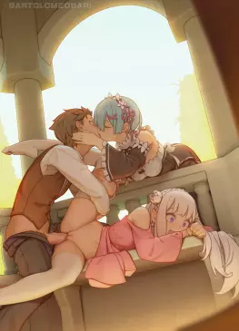 Subaru Amazing Threesome With Rem and Emilia by bartolomeobari | Re:Zero