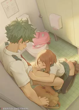 Uraraka Sucking Deku in School Bathroom by bartolomeobari | My Hero Academia