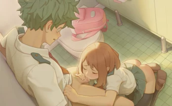 Uraraka Sucking Deku in School Bathroom by bartolomeobari | My Hero Academia
