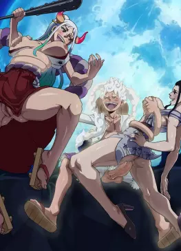 Gear 5 Luffy Having Fun With Robin and Yamato by kyaputenu