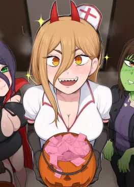 Reze, Power and Kobeni Trick or Treat by Afrobull | Chainsaw Man