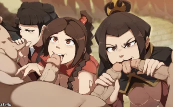 Mai X Ty Lee X Azula on Their Knee by pinkseito – Avatar The Last Airbender