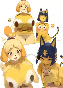 Isabelle and Ankha Paizuri Under Clothes – Smewed – Animal Crossing