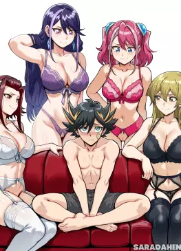 Yusei Fudo X Alexis Rhodes X Akiza Izinski X Lulu Obsidian X Zuzu Boyle Lingerie Party by Xuneai – Yu-Gi-Oh!