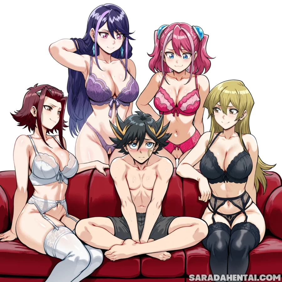 Yusei Fudo X Alexis Rhodes X Akiza Izinski X Lulu Obsidian X Zuzu Boyle Commission by Fvalm13