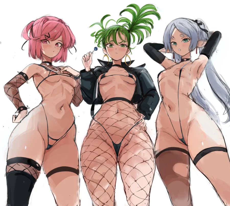 Frieren X Natsuki X Tatsumaki by Rakeemspoon – Doki Doki Literature Club X One Punch Man X Sousou No Frieren