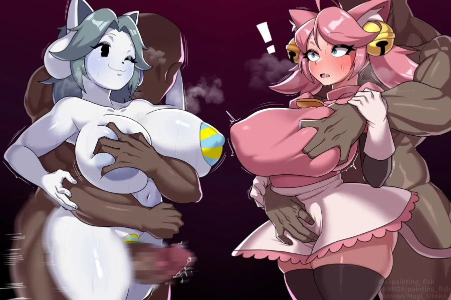 Mad Mew Mew and Temmie by Mugiotoko, Painting Fish - Undertale 1